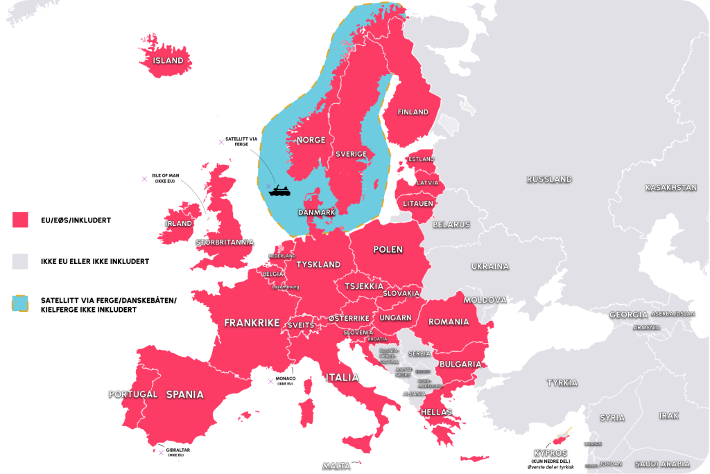 Kart over hvor man kan bruke mobilen i EU og EØS som kunde av Chilimobil