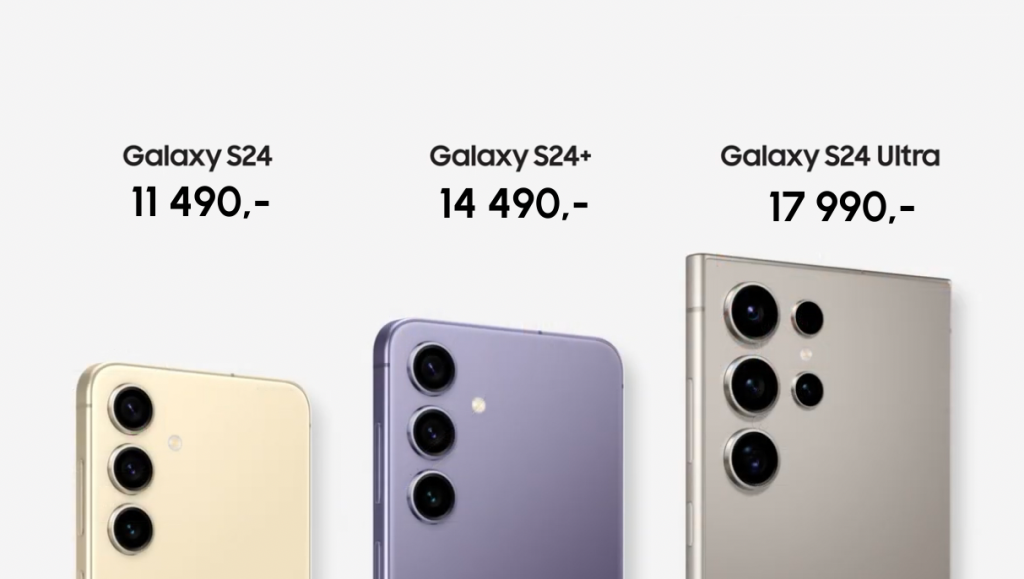 Alle nye modeller av Samsung S24 med lanseringsprisen